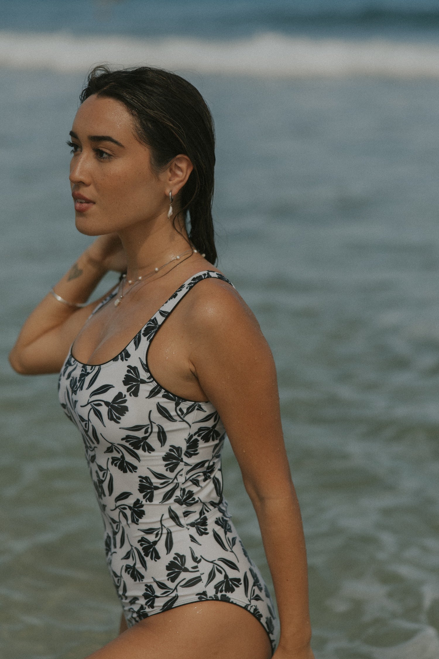 Aruba One Piece Swimsuit | Neutral Botanical Scoop Neck One Piece